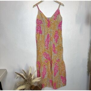 Y2K Old Navy Floral Babydoll Maxi Dress Womens Large Pink Yellow Floral Sundress
